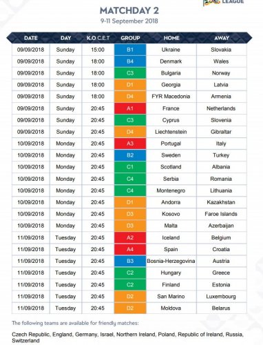 UEFA Millətlər Liqası - TAM TƏQVİM