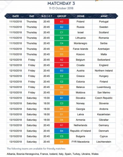 UEFA Millətlər Liqası - TAM TƏQVİM