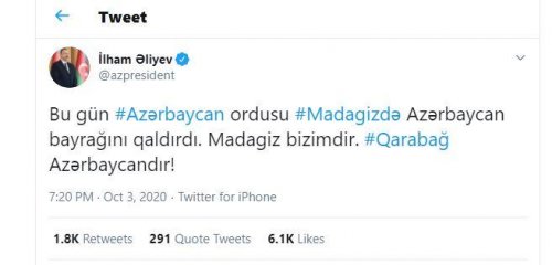 Prezident elan etdi: Madagiz işğaldan azad olundu!