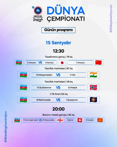 Dünya çempionatı: Daha 3 güləşçimiz mübarizəyə başlayır 