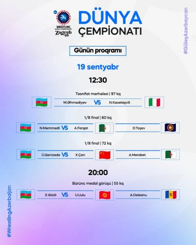 Dünya çempionatı: Üç güləşçimiz ilk, Əzizli medal görüşünə çıxır  - YENİLƏNİR