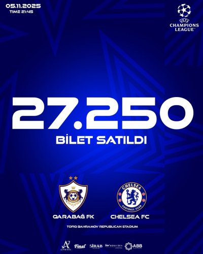 "Qarabağ" - "Çelsi" oyununun biletləri tükənir "Qarabağ" - "Çelsi" oyununun biletləri tükənir