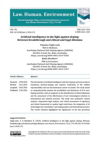 Antidopinq sahəsində yeni yanaşma məqaləsi dərc olunub